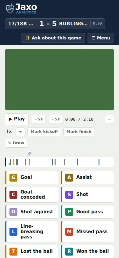 Tagging a soccer game on a phone with Jaxo